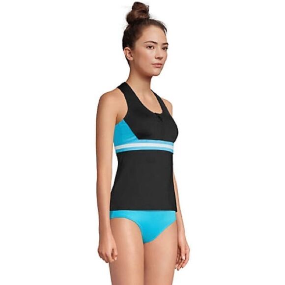 Land’s End Plus Regular zip front soft cup tankini black aqua white Vari… - Picture 3 of 5